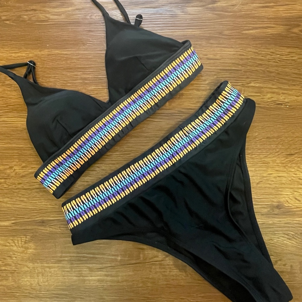 SHEIN Black and Blue Geometric Bikini